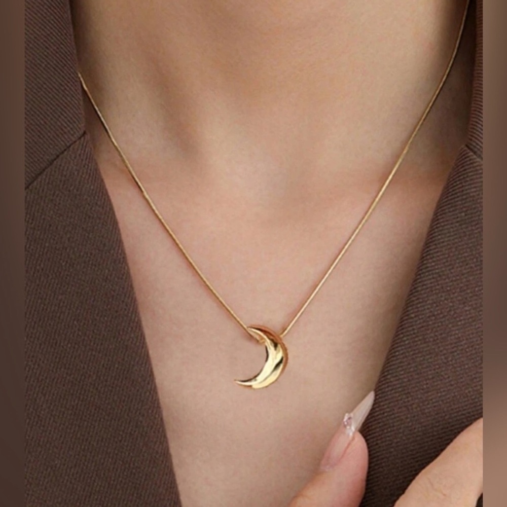 Gold Plated Stainless Steel Crescent Moon Necklace | Minimalist Pendant